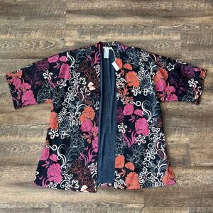 Chico's Floral Bazaar Kimono Women's L/XL Multicolor Jacket Pockets Boho Flowy